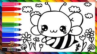 Cómo Dibujar Una Abeja 🐝 Dibuja y Colorea Una Linda Abeja 🍯🌼🌹🌷🪻🌈 Dibujos Para Niños [upl. by Valer]