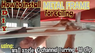 DIY  How to install metal frame for ceiling using metal furring w clip C channel  wall angle [upl. by Lekcim97]