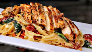 EASY Creamy Tuscan Chicken Pasta Recipe VDay Dinner Idea [upl. by Orella81]