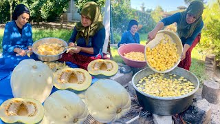 Taze Bal Kabağı Hasadı 😍 Odun Ateşinde Kabak Tatlı Yapımı Köy İşleri [upl. by Hwu]