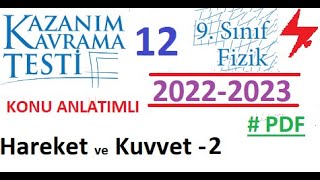 9 Sınıf  Fizik  MEB  Kazanım Testi 12  Hareket ve Kuvvet 2  2022 2023  PDF  TYT Fizik  2023 [upl. by Timmons]