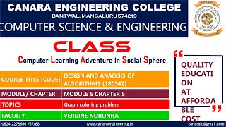 VTU DAA 18CS42 DESIGN AND ANALYSIS OF ALGORITHMS GRAPH COLORING PROBLEM M5 L4 [upl. by Oirtemed]