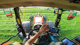 Cab View  Massey Ferguson 7719S with Triples  Mowing Grass [upl. by Etteniuq279]