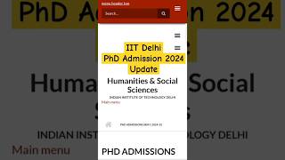 🥳 IIT Delhi PhD Admission 2024 Update shorts iitdelhi phdadmissions iit iitadmission iitphd [upl. by Lyred]