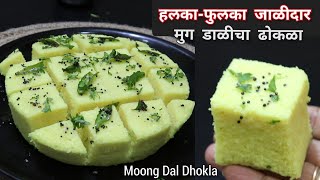 मऊ लुसलुशीतपचायला हलका जाळीदार मुगाच्या डाळीचा ढोकळा  Moong Dal Dhokla  Vaishalisrecipe [upl. by Wilkey331]