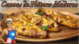 Canoas de Platanos MadurosPuerto Rican stuffed sweet plantainscanoas con plátanos frisados [upl. by Humfrey126]