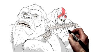 How To Draw Kong vs Skar King  Step By Step  Godzilla X Kong [upl. by Ayikin435]