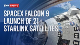 SpaceX Falcon 9 launch of 21 Starlink satellites [upl. by Sirref]