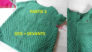 2 Tuto Tricot Cardigan Top Down Femme à empiècement arrondi au point Mousse création [upl. by Figueroa]