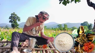 Odisha Special Recipe Pakhal Bhat with Gavar fali Recipe Eating In Hut Tree House [upl. by Jarita]