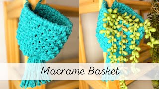 DIY Macrame Basket Plant Hanger Tutorial  Makrome  Knot With Love [upl. by Attelocin]