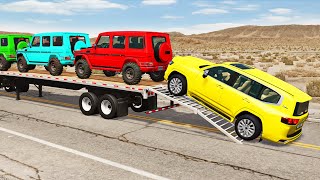 Flatbed Truck Mcqueen  Transportation with Truck  Pothole vs Car 190  BeamNGDrive [upl. by Yetah]