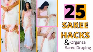 25 SAREE HACKS YOU MUST KNOW  ORGANZA SAREE DRAPING detailed explanation [upl. by Menken972]