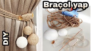 Dıy Perde Bağı Braçol yapımı perde süsü geri dönüşüm fon curtain tie braçol making curtain ornament [upl. by Karlise]