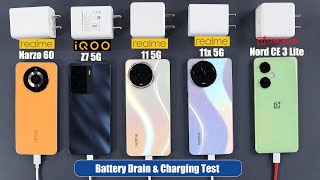 Realme 11x And Realme 11 5G Battery Drain amp Charging Test Vs Narzo 60iQoo Z7Nord CE 3 Lite [upl. by Leinto]