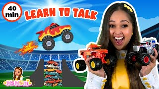 Monster Trucks amp Cars For Kids  Excavators Toys amp Brain Breaks  Learn To Talk with Ms Moni [upl. by Lamak]