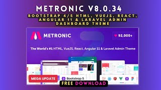 FREE METRONIC V8034  BOOTSTRAP 45 HTML VUEJS REACT ANGULAR 11 amp LARAVEL ADMIN DASHBOARD THEME [upl. by Ardnaed]