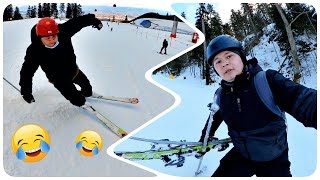 ⛷️ Căzături la ski în Poiana Brașov Tata învață să schieze ❄comedie❄ [upl. by Zina]