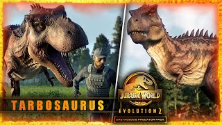 TARBOSAURUS SHOWCASE Camp Cretaceous  ALL Skins Animations amp MORE  Jurassic World Evolution 2 [upl. by Ahtelra]