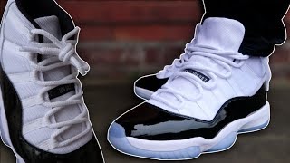 How To Lace Jordan 11s 4 Ways w ON FEET  Featuring Concord 11s [upl. by Oremoh231]