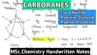 CARBORANES  Closo amp Nido Types  Preparation Properties amp Structure of Carboranes  mscnotes [upl. by Lange931]