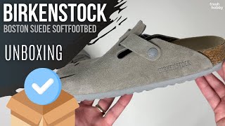 Birkenstock Boston Soft Footbed Suede Leather Stone Coin Unboxing [upl. by Onitram]