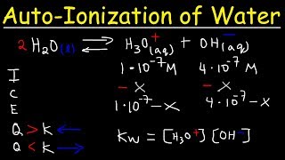 AutoIonization of Water Ion Product Constant  Kw Calculating H3O OH and pH Using Ice Tables [upl. by Bearnard436]