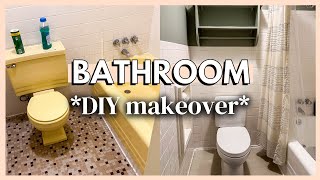 DIY BATHROOM MAKEOVER  painted bath tub amp carpeted bathroom extreme makeover on a budget [upl. by Albright]