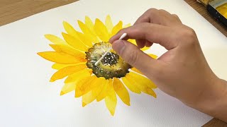 How to paint a sunflower  Yellow watercolor painting [upl. by Hoffarth]