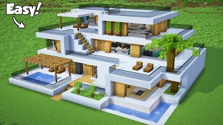 Minecraft How to Build a Modern House Tutorial Easy 48  Interior in Description [upl. by Anilesor]