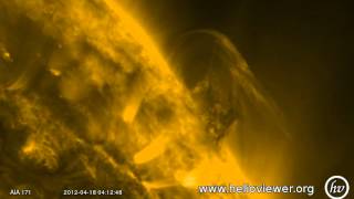 Solar storm in progress northwest of the Sun April 18 2012  SDO AIA 171  Video Vax [upl. by Marquardt799]