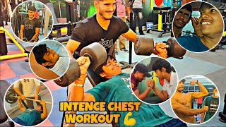 Intence Chest AND Triceps Workout 💪 With GYM BRO AND SCHOOL FRIEND ❤️ With Arms Wrestling 💪 [upl. by Kolodgie]