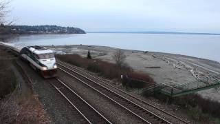 Amtrak Cascades Train 510 at Carkeek Park in Seattle WA 12042014 [upl. by Iredale]