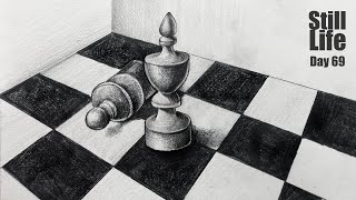 Still Life Drawing for Beginners  Step by Step  Chess Board Drawing for beginners [upl. by Kapoor424]