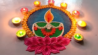 Attractive diwali Diya rangoli designs  Easy Lotus Diya rangoli designs  Deepawali rangoli [upl. by Panaggio124]