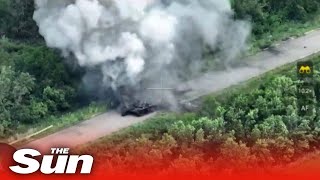 Massive EXPLOSION as Ukrainian drone blow up Russian tank near Bakhmut [upl. by Van]