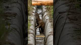 A water deer climbs a ramp vanishing into tall grass—safety shortsviral wildlife nature [upl. by Sally]