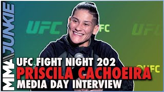 Priscila Cachoeira upset fighters wanted her cut for eye gouge  UFCVegas49 media day [upl. by Aihsenal85]