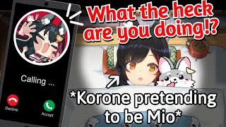 Korone Pretending to be Mio But Then Suddenly Gets a Call From the Real Mio Hololive [upl. by Knute]