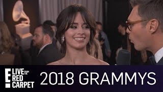 Camila Cabello Runs Into Nick Jonas at the 2018 Grammys  E Red Carpet amp Award Shows [upl. by Sissel]