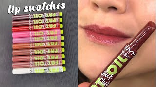 NYX Fat Oil Slick Click  LIP SWATCHES amp REVIEW [upl. by Burdelle843]