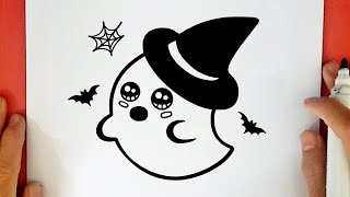 COME DISEGNARE UN FANTASMA PER HALLOWEEN KAWAII [upl. by Aihtniroc]