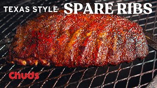 How to Smoke Texas Style Spare Ribs  Chuds BBQ [upl. by Morrill]