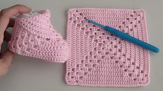 How to Crochet The Cutest Baby Shoes from the Square Stitch for Beginners  Easy Crochet Booties [upl. by Briny]