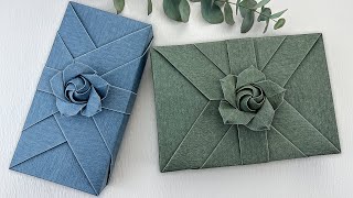 Gift Wrapping Ideas  禮物包裝長方形  摺紙玫瑰花教學（Step By Step） [upl. by Gabie]