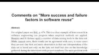 Comments on More success and failure factors in software reuse [upl. by Selrahc]