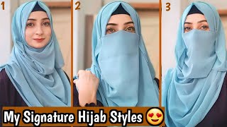 My Signature Hijab w Niqab styles  Chiffon Hijab Tutorial  DrSidra9oor Hijab Styles [upl. by Amikay]