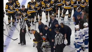 NHL Referee Steve Kozari Stretchered Off [upl. by Wieren]