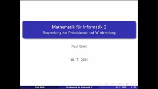 Mathematik für Informatik 2  Probeklausur [upl. by Aerdnad]