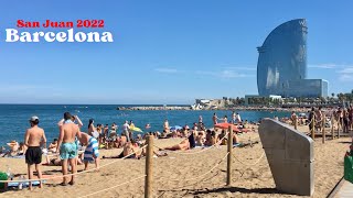 🏖Barcelona Beach Walk on San Juan Day 2022 Swim at Platja de Sant Sebastià [upl. by Sansone]